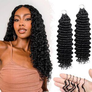 NEW 22" 50g Human Hair Feather Curly Deep Wave Crochet Natural Bundles Extension